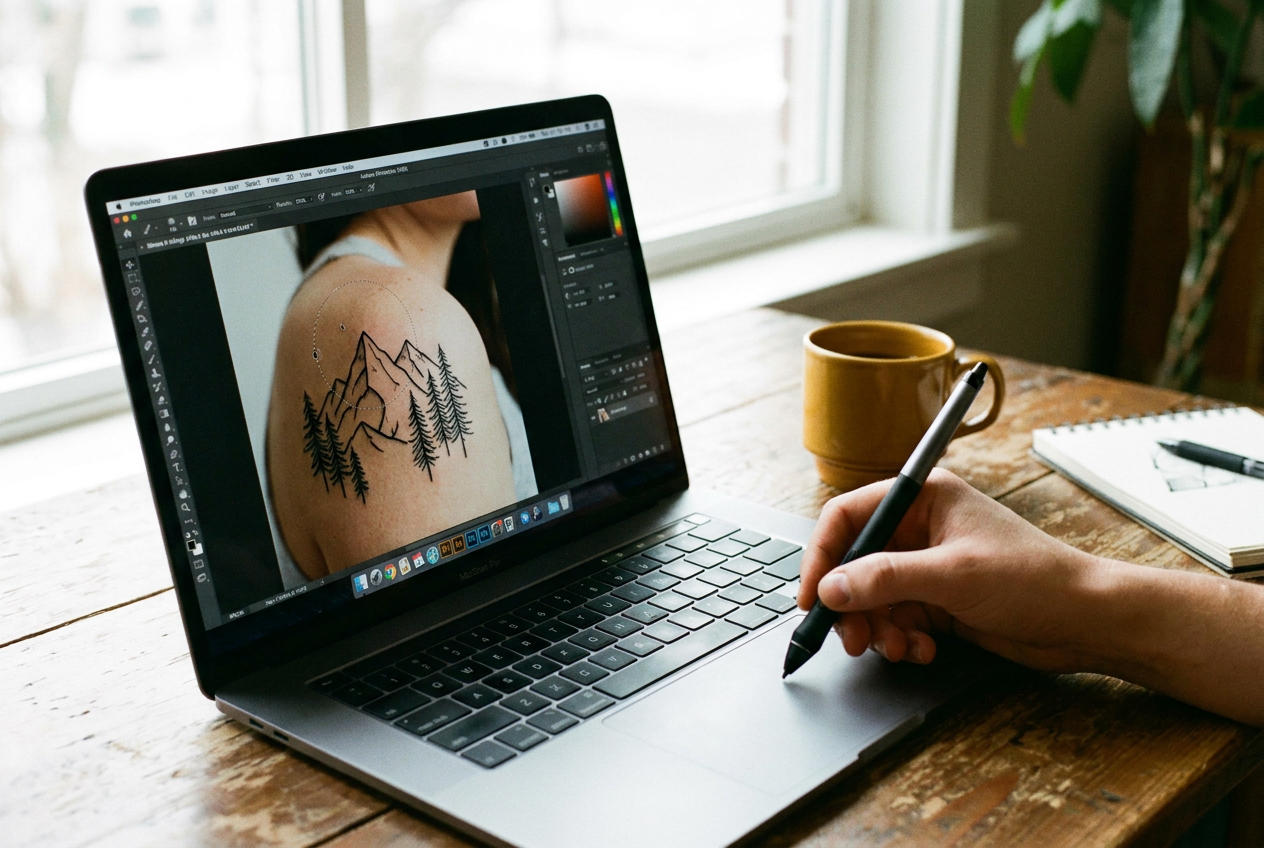 Процесс наложения татуировки на фото с помощью инструмента inpaint